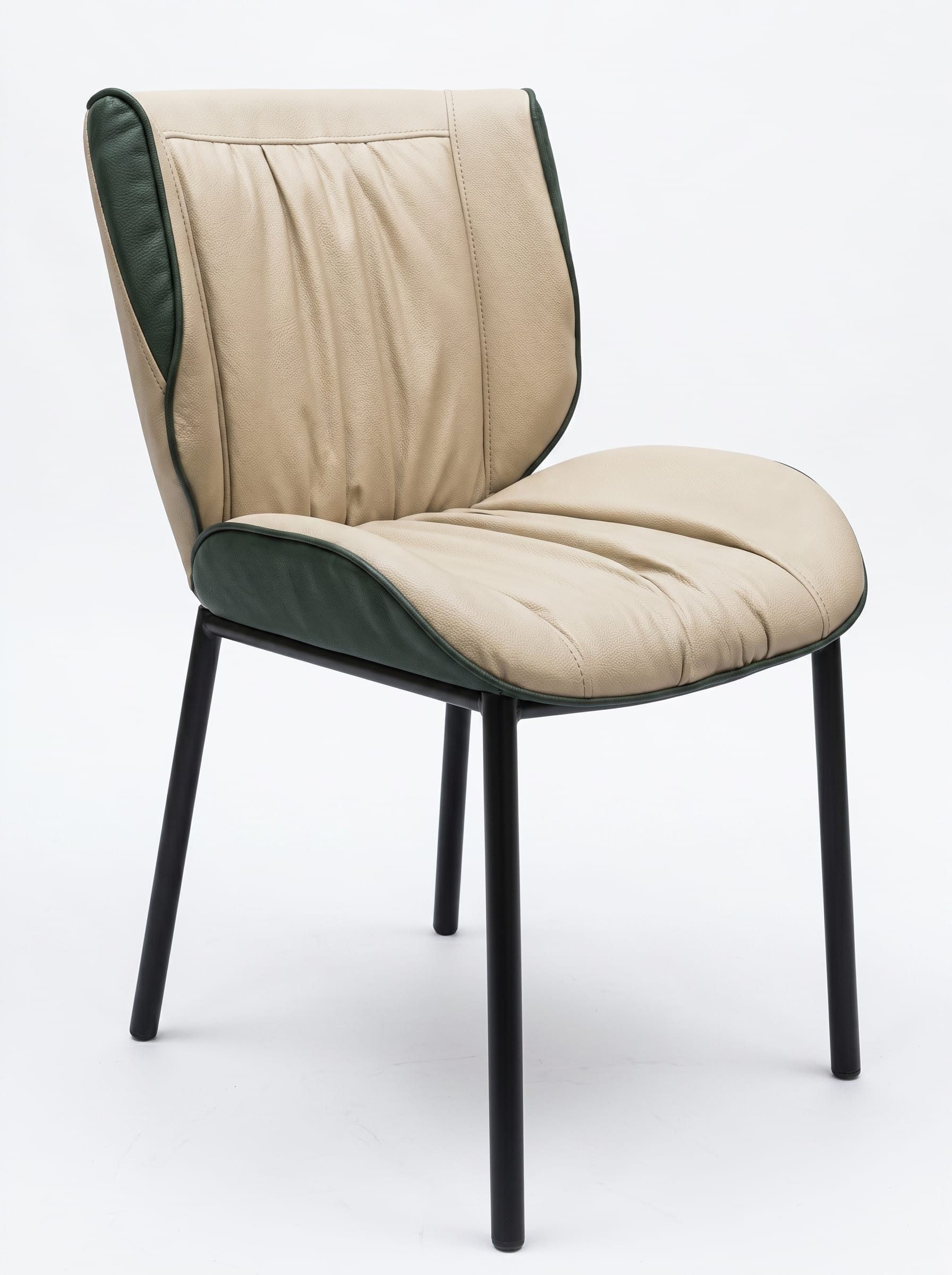 Xlmoebel Esszimmerstuhl Luxuriöser Polsterstuhl Beige Grün Kunstleder Doppelpolster Raffung