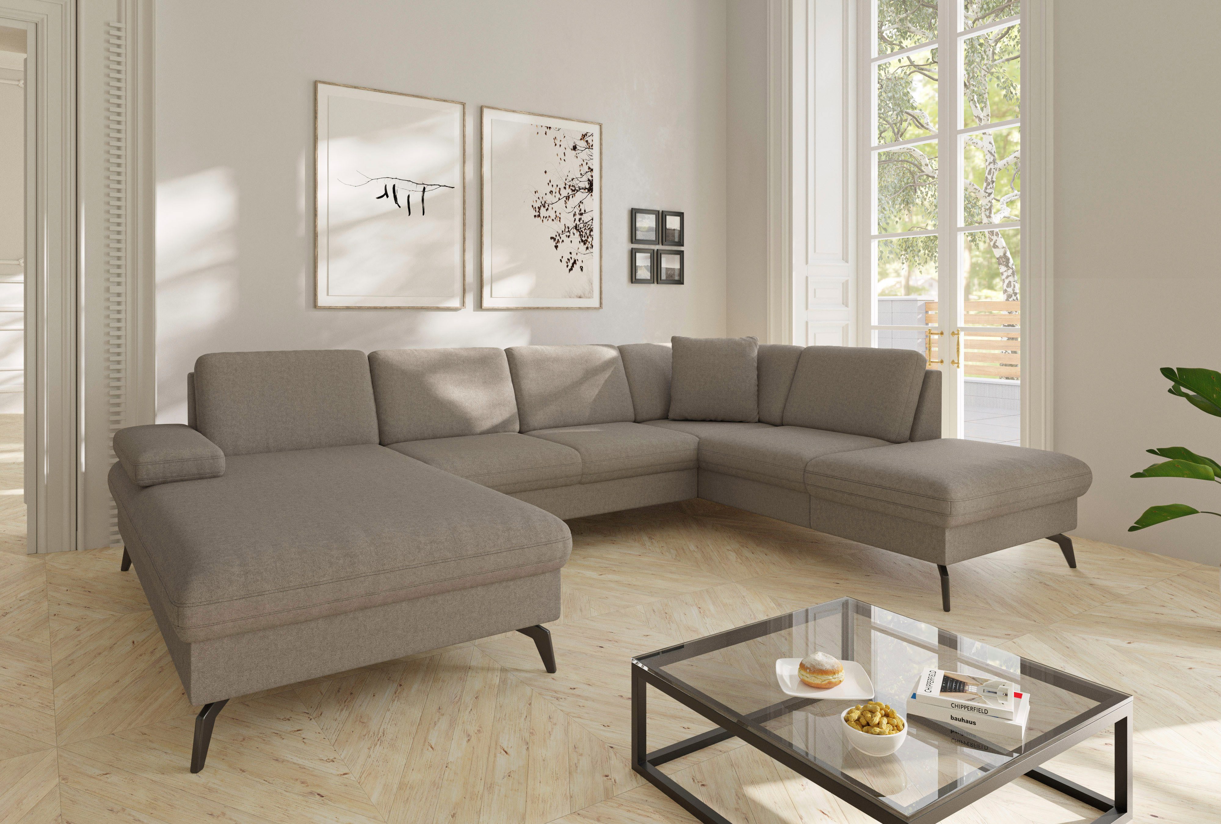sit&more Wohnlandschaft Morris Jubi U-Form, B: 300 cm, Armteilverstellung, optional mit Bettfunktion, 1 Zierkissen, komfortable Sitzhöhe 44 cm