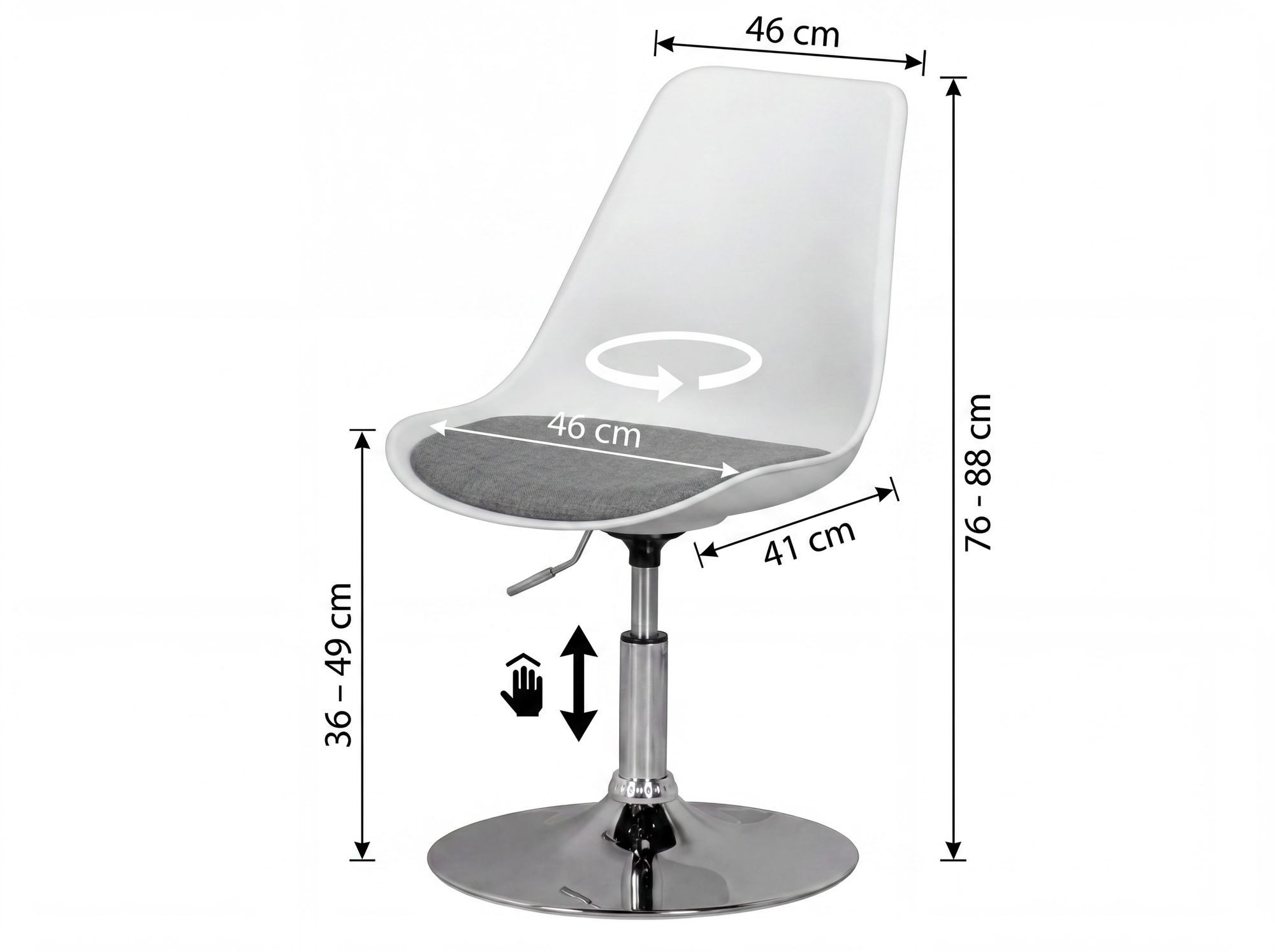 FINEBUY Esszimmerstuhl Drehsessel Höhenverstellbar Design Drehstuhl Drehbar (Drehsessel Stoff Esszimmerstuhl Weiß / Grau), Drehsessel, Küchenstuhl Höhenverstellbar