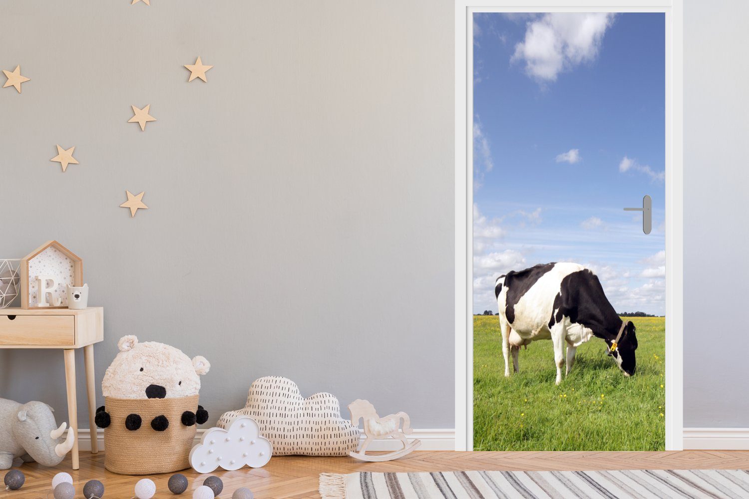 Kuh Tiere, MuchoWow Matt, - - Tür, cm Gras für St), 75x205 Türaufkleber, bedruckt, - Niederlande Fototapete (1 Türtapete
