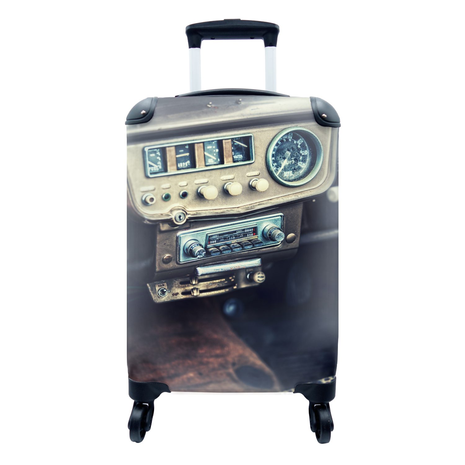 MuchoWow Handgepäckkoffer Oldtimer - 4 Radio, Rollen, - Reisekoffer für rollen, Reisetasche mit Ferien, Auto Handgepäck Trolley