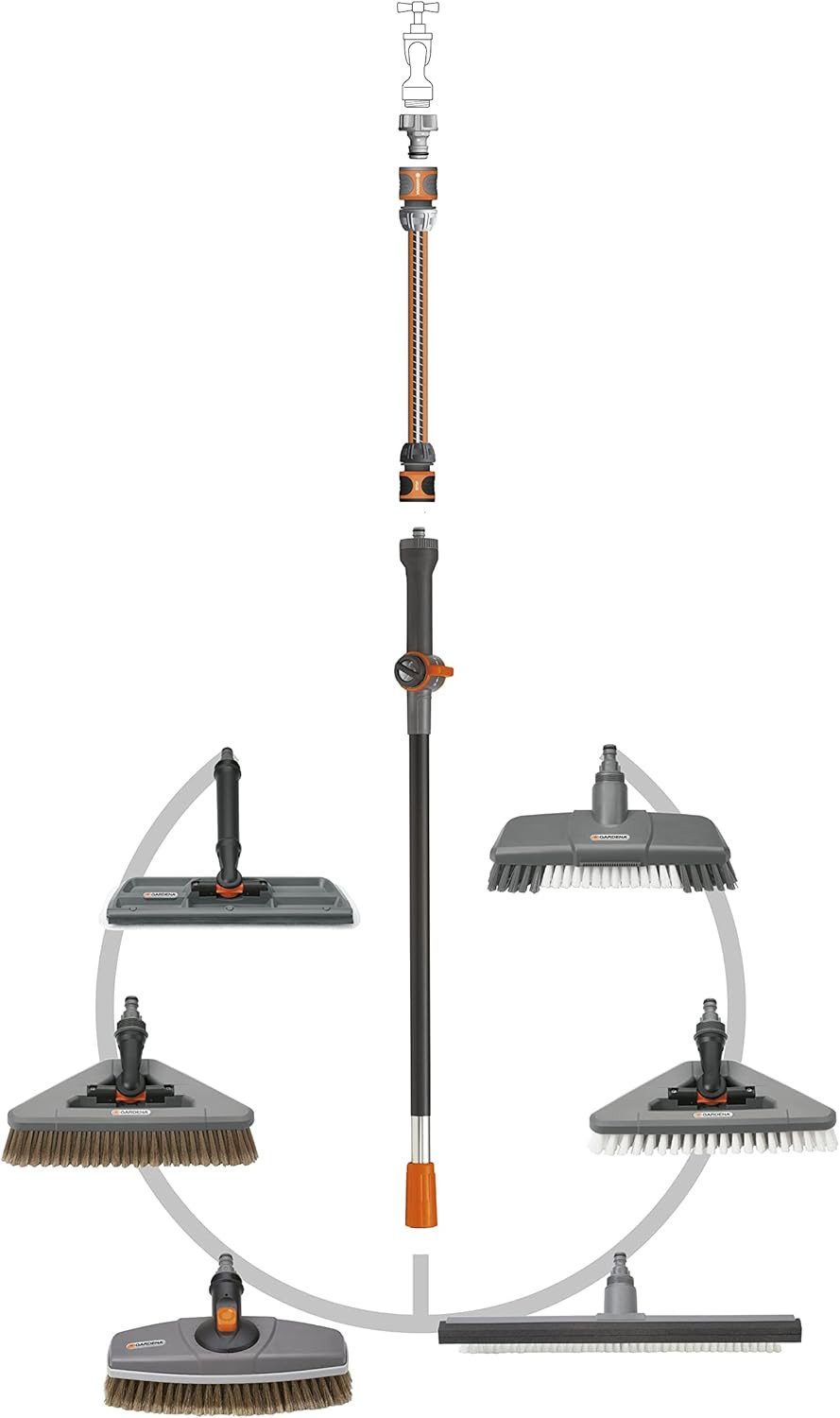 GARDENA Autowaschbürste Praktisches Reinigungsset für die Autowäsche Soft (5580-20), Gardena, (3-tlg., Enthält Cleansystem Waschbürste, Wasserstiel 90 cm und Shampoo), Länge verstellbar