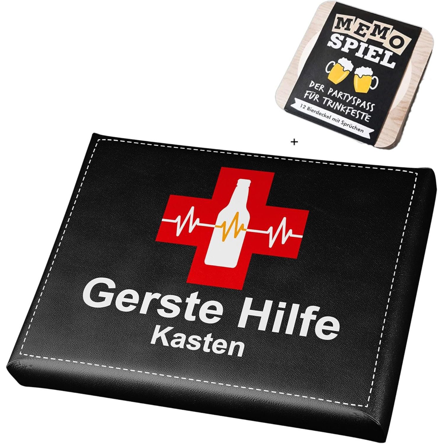 Cult at Home Hocker GERSTE HILFE - Sitzauflage + Bierdeckel Memospiel - für Bierkiste (1xSitzauflage für Bierkiste, Auflage - Bierkasten), Bierkiste Bierkasten  – Bild 2 von 5