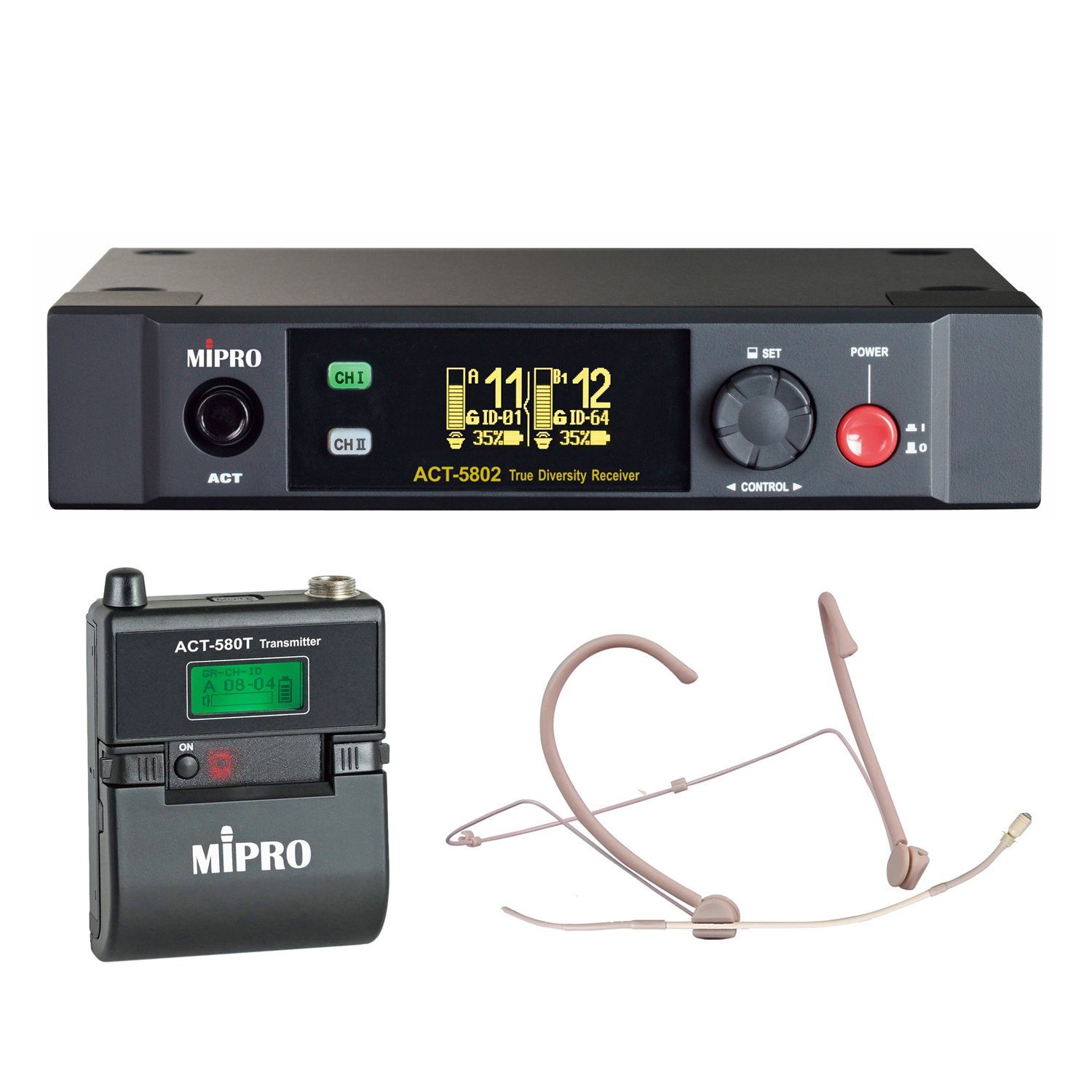 Mikrofon Mipro ACT-5802 mit Taschensender und Headsetmikrofon