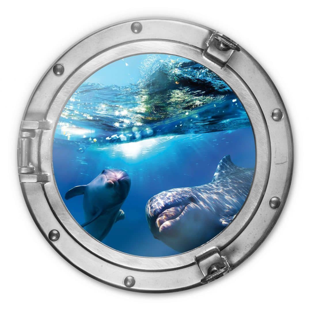 K&L Wall Art Gemälde Glas Wandbild Rund Glasbild Badezimmer 3D Optik Delfin Delphine, Wandschutz Deko Bilder