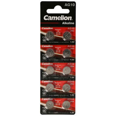 Camelion 10 Stück Knopfzelle LR54, AG10, LR54, LR1130, 189, RW89 Knopfzelle, (1,5 V)