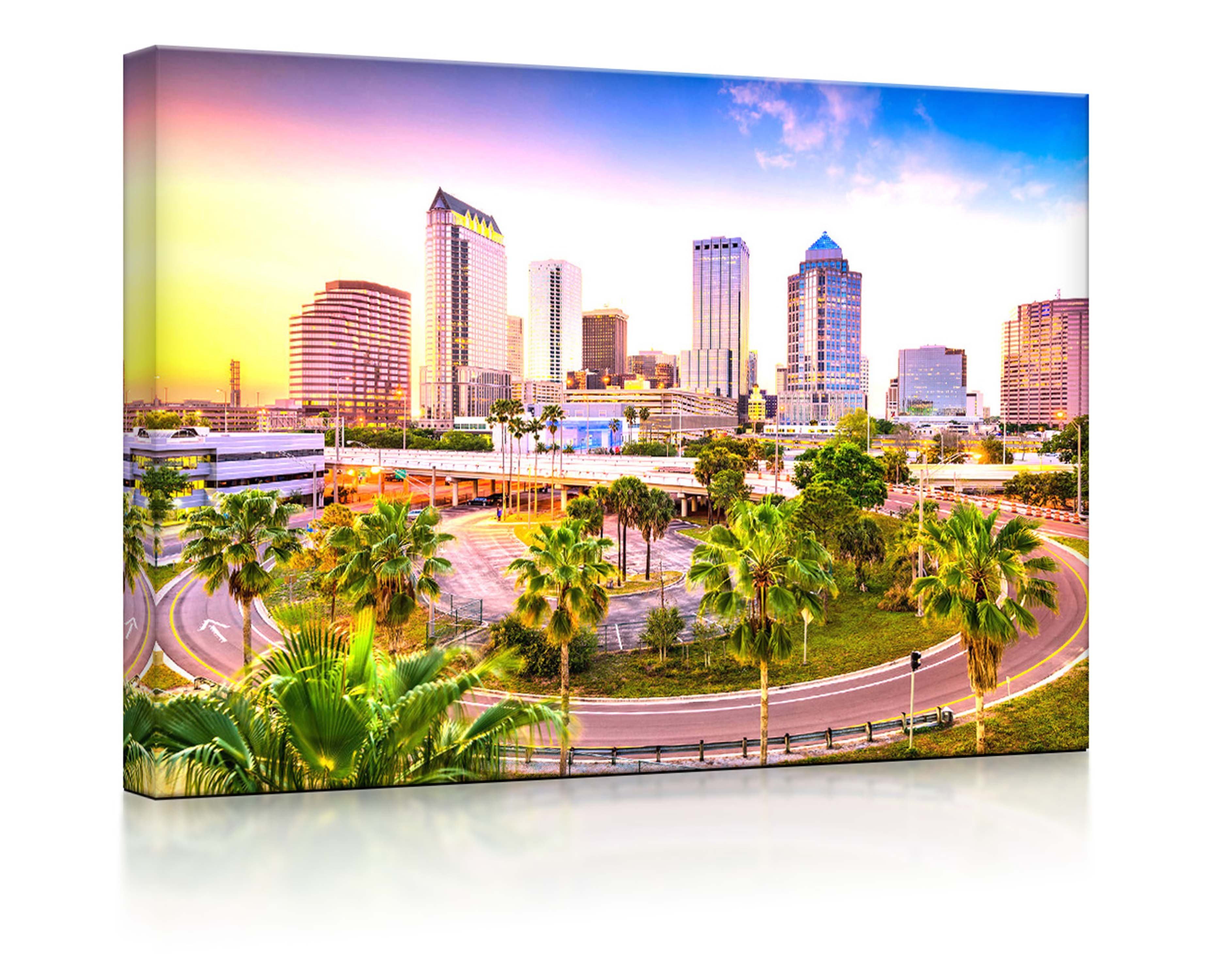 lightbox-multicolor LED-Bild Skyline von Tampa in den USA fully lighted / 100x70cm, Leuchtbild mit Fernbedienung
