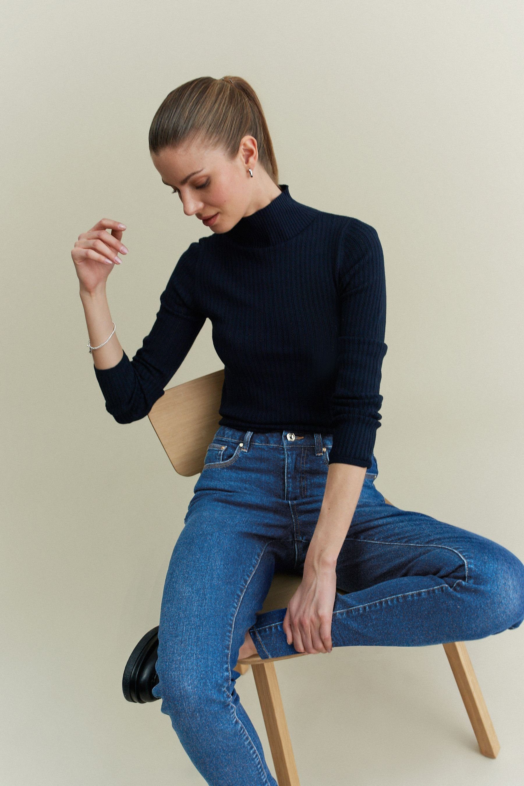 Mom-Jeans Dark (1-tlg) Next Stretch Blue Bequeme Mom-Jeans mit