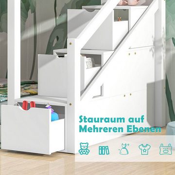 Celya Kinderbett Baumhaus Krippe 90 x 200cm, Doppelbett, Leiterschrank, Aufbewahrungsschublade, Familienbett aus Kiefernholz, Etagenbetten