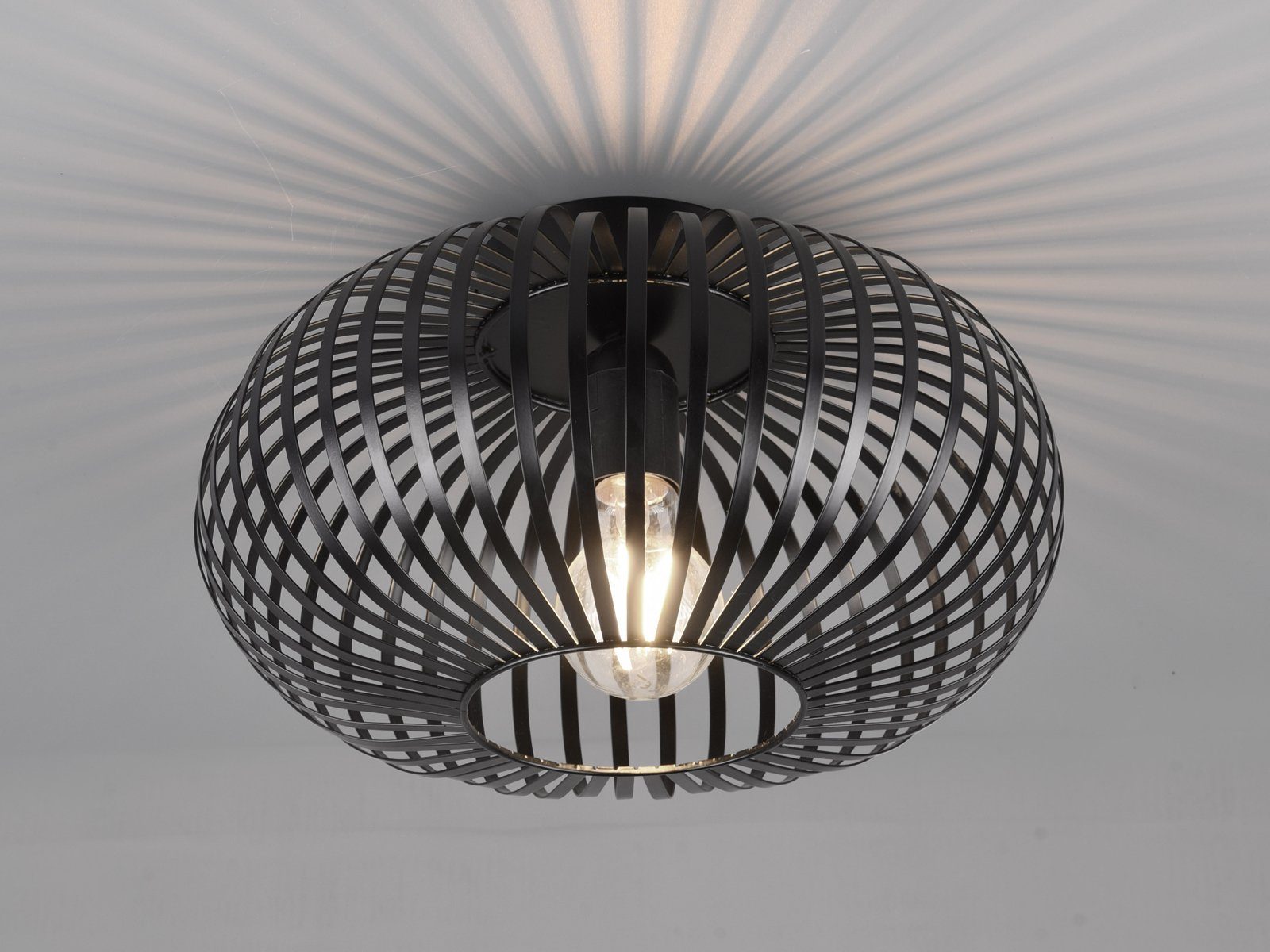 TRIO Leuchten LED Deckenleuchte, Dimmfunktion, LED wechselbar, Warmweiß, kleine Gitter-lampe Industrie-design für Treppenhaus Schwarz, Ø 30cm