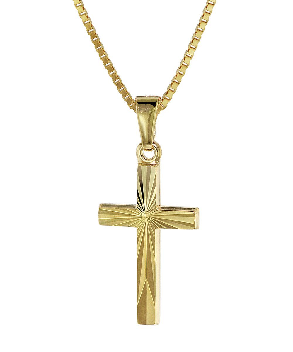 trendor Kette mit Anhänger Kreuz für Gold 333/8 Karat 18 mm + goldplattierte Kette