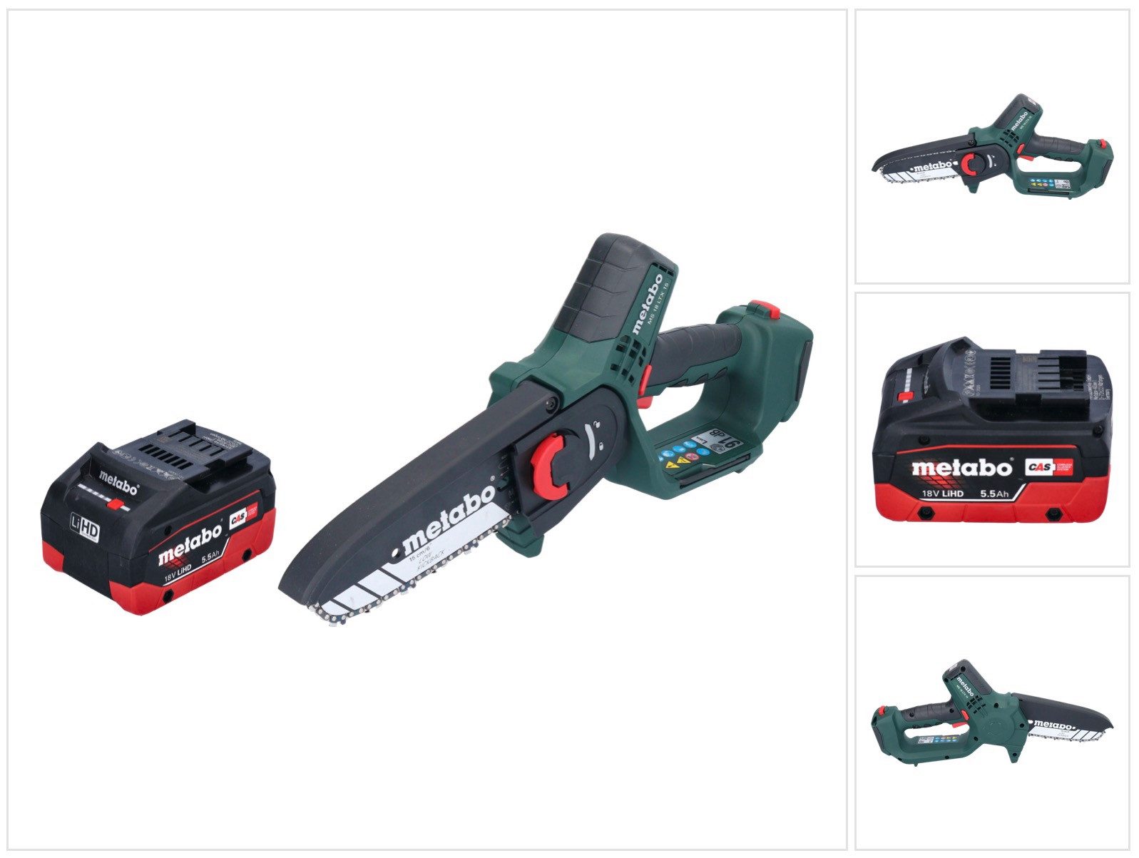 metabo Benzin-Kettensäge MS 18 LTX 15 Akku Gehölzsäge 18 V 15 cm 5 m/s + 1x Akku 5,5 Ah