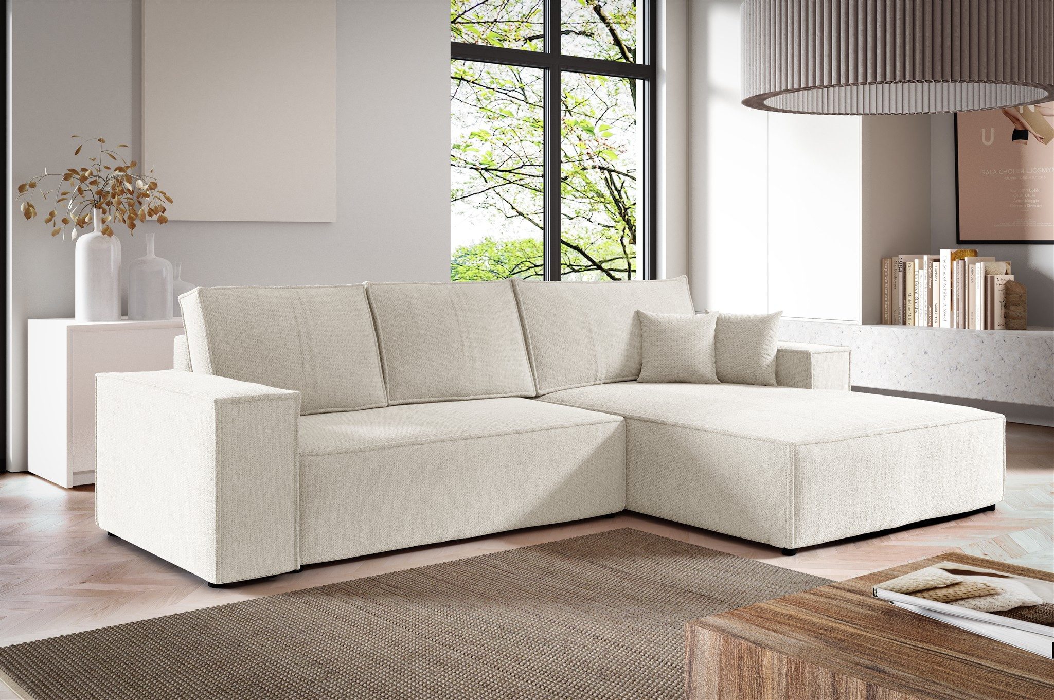 Fun Möbel Ecksofa Schlafsofa Sofa FUN ANAHI in Polsterstoff Aragon, Ottomane Links oder Rechts, Rundumbezug