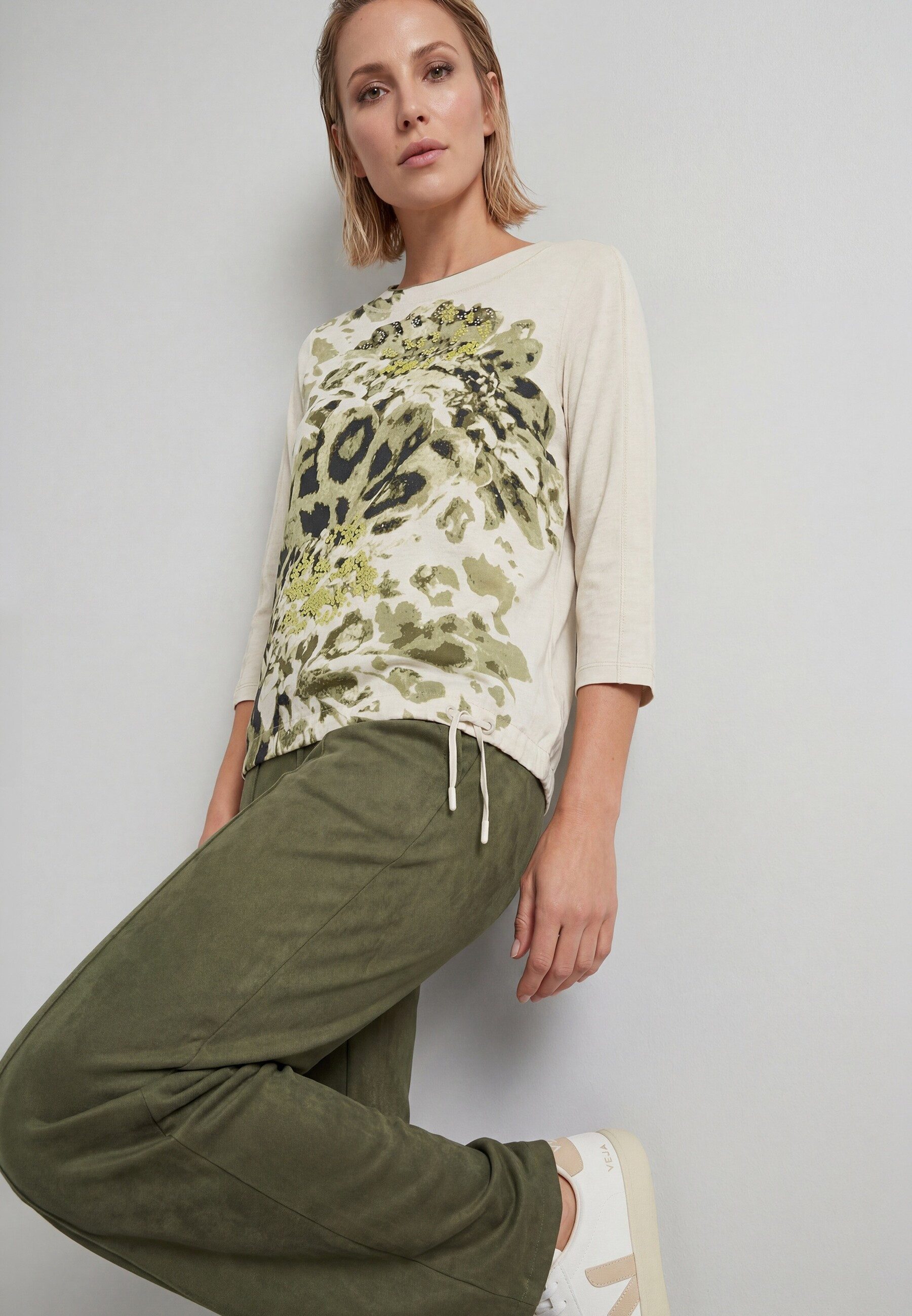 Olsen T-Shirt Shirt mit Panneaux-Print und Tunnelzug