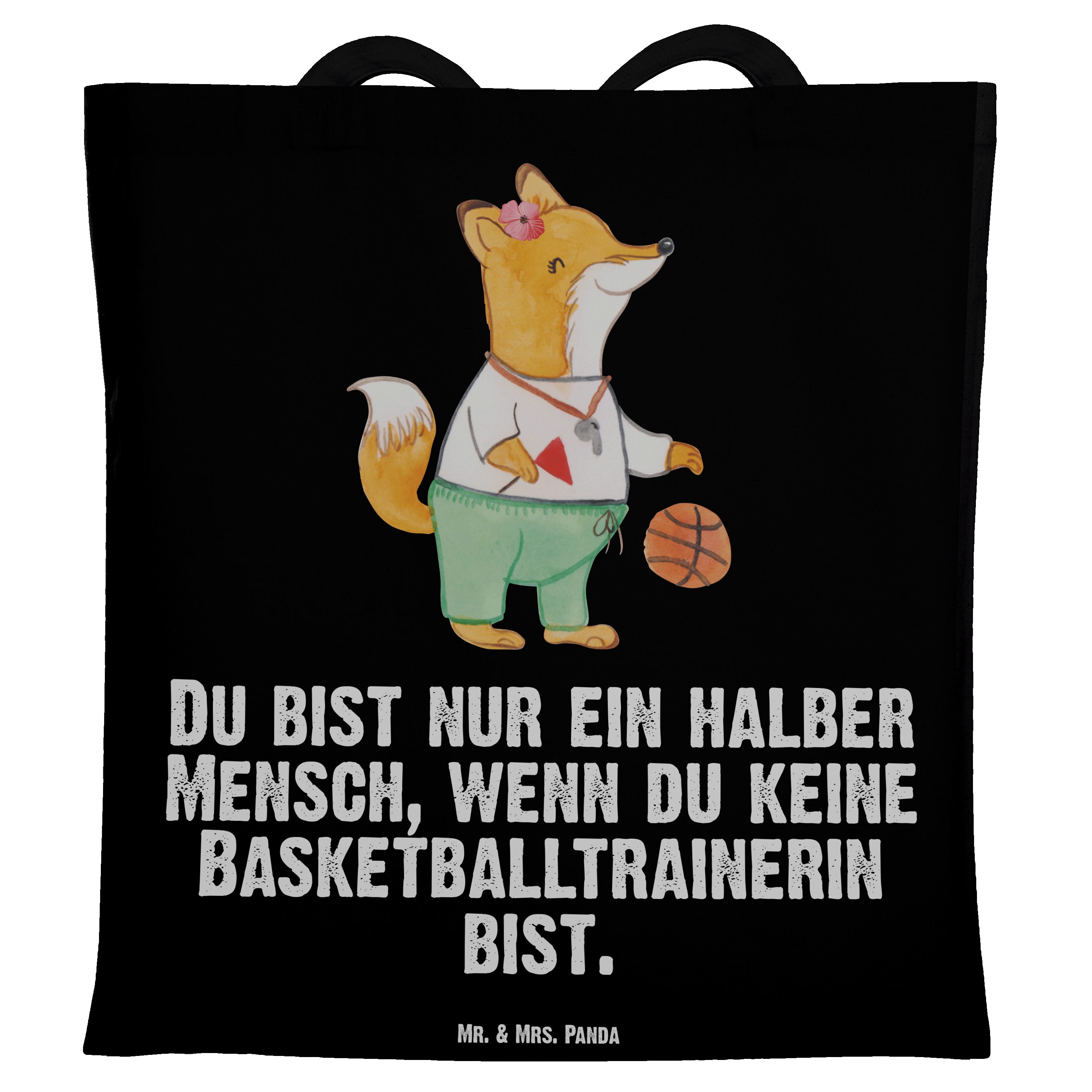 Mr. & Mrs. Panda Tragetasche Basketballtrainerin mit Herz - Schwarz - Geschenk, Dankeschön, Basket (1-tlg)