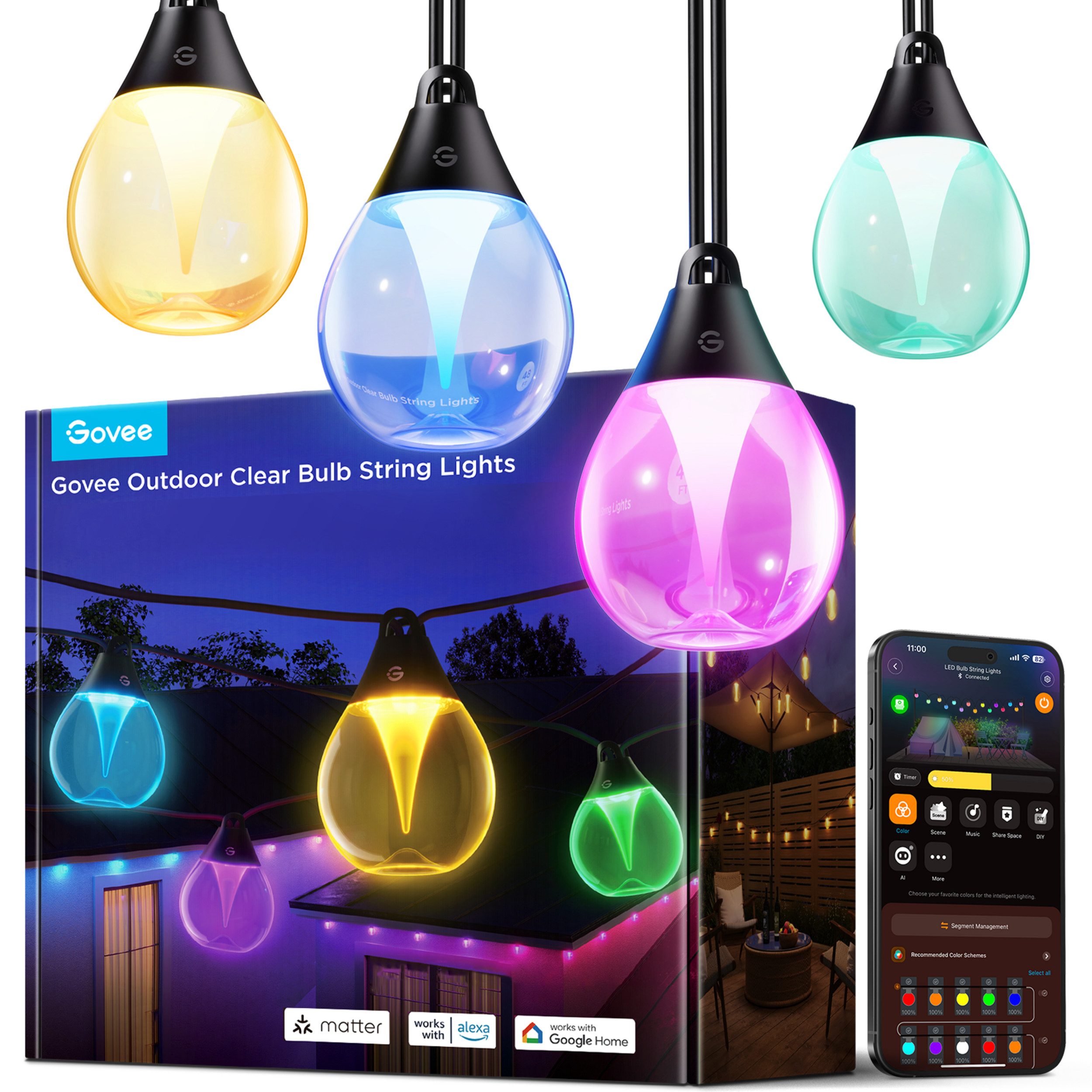 Govee LED Lichtleiste Govee Outdoor-Lichterkette mit klaren Leuchtmitteln