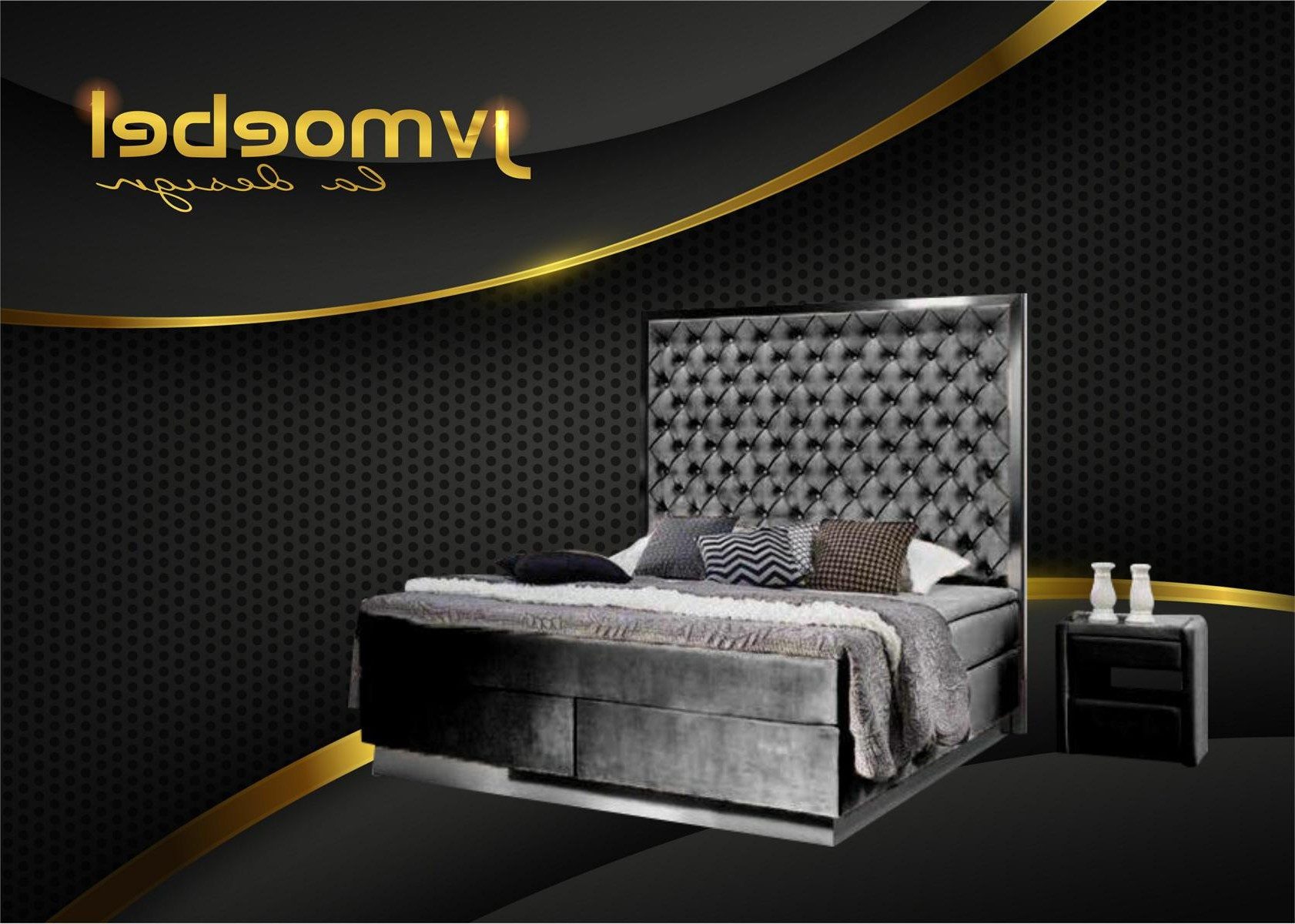 Xlmoebel Boxspringbett Stoffbett Chesterfield Design für Schlafzimmer Möbel Textil (Stoffbett Chesterfield Design), Made in Europa