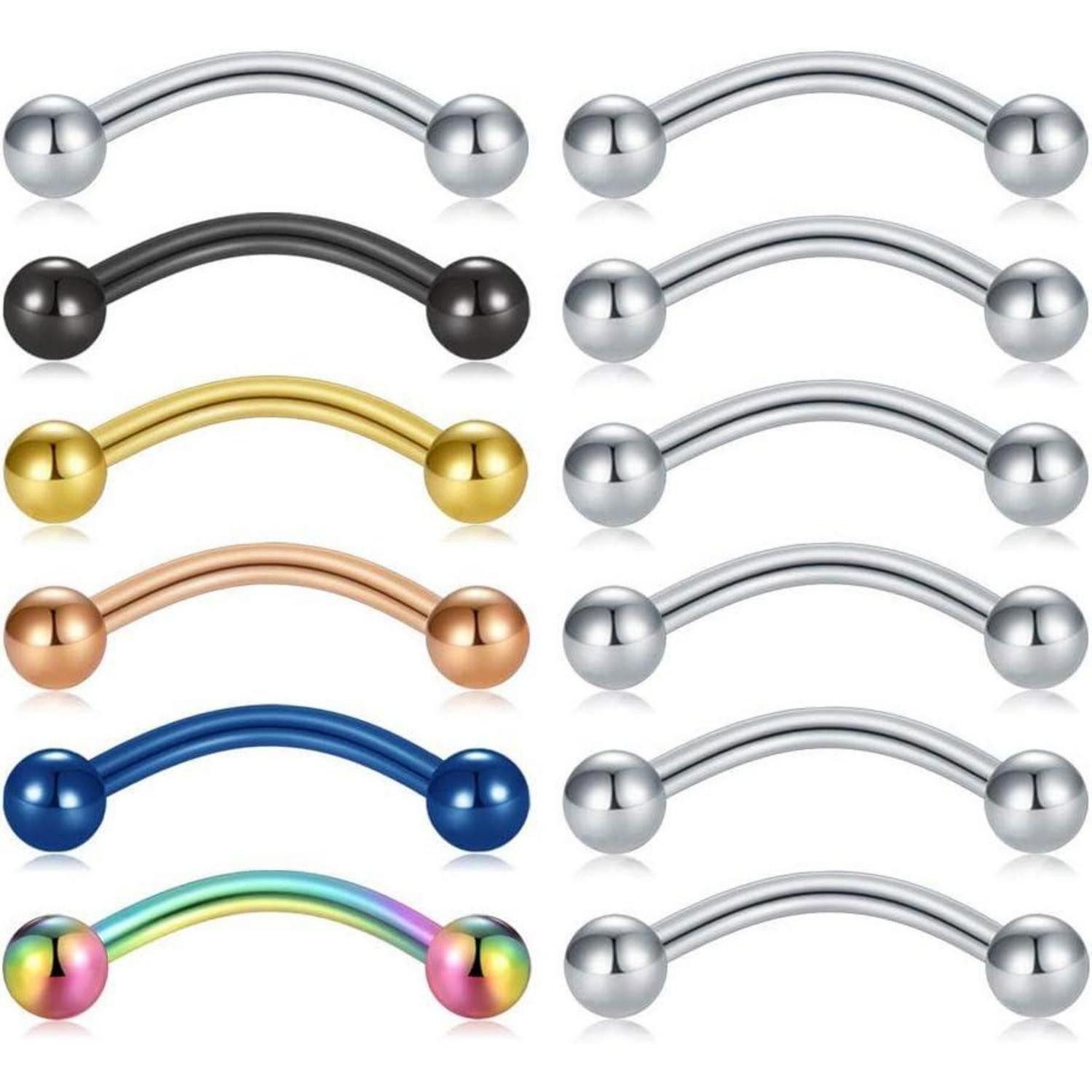 Briana Williams Augenbrauenpiercing-Set 16G Chirurgenstahl Augenbrauen Lippe Piercing Set 12stk 1.2mm