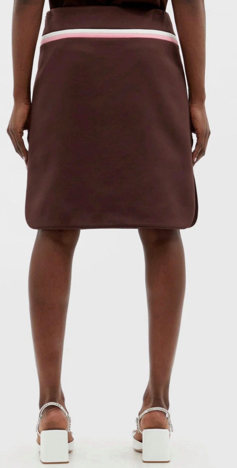 Miu Miu Midirock Minirock Rock 1970er Mini Knee Skirt Iconic Technischem Fleece arkenlogo-Patch und rosa-weißen Streifen