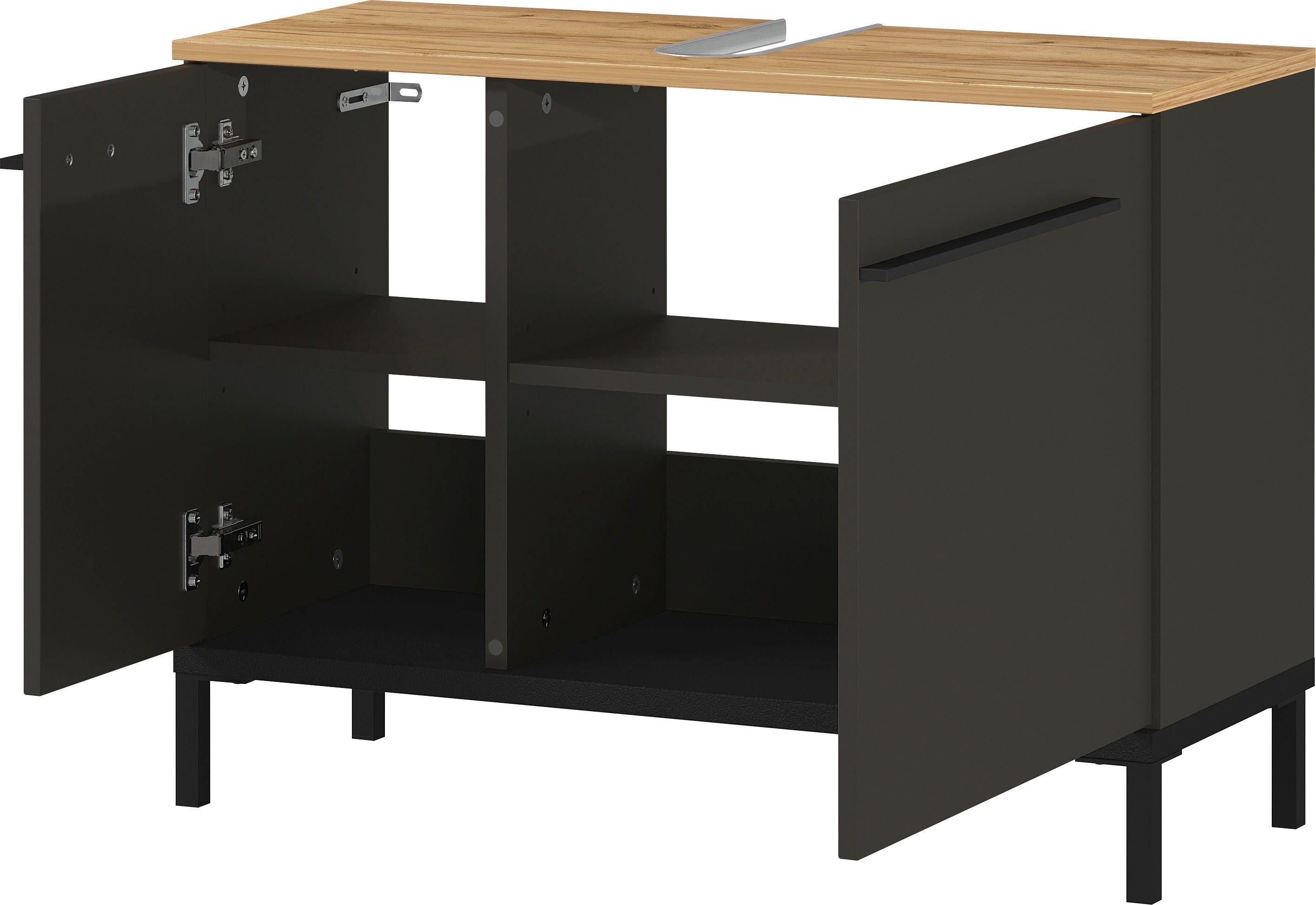 GERMANIA Waschbeckenunterschrank Yonkers Hochwertige ABS-Kanten, Griffe & hohe Füße aus Metall, Breite 80 cm – Bild 5 von 5