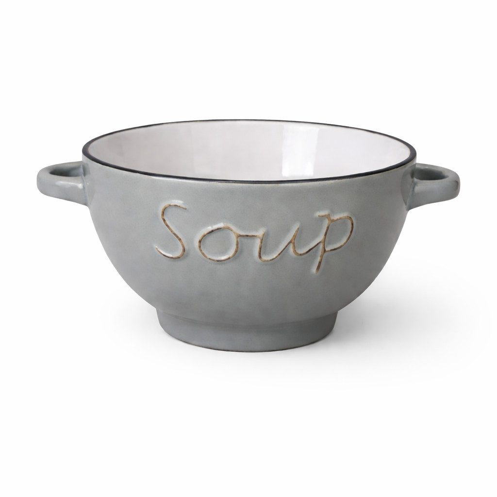 WestCraft Suppenschale Landhaus Suppenschüssel mit Griff Schüssel für heisse Suppen 650 ml, Keramik, (1-tlg), auch für Nudeln, Reis, Desserts, Salate, Suppen, Haferflocken Porridge