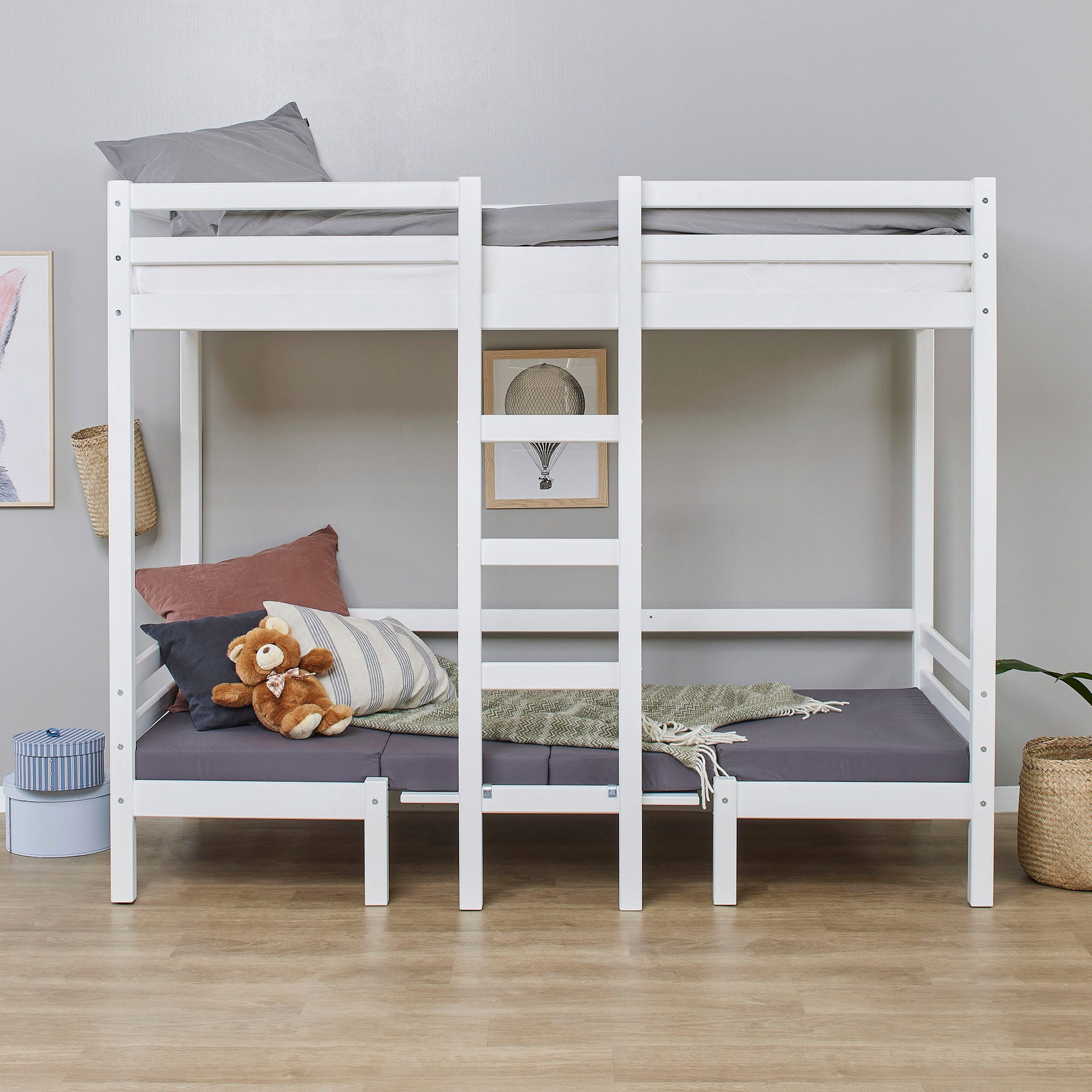 Hoppekids Hochbett ECO Dream, Kinderbett mit Funktion - Praktisch & flexibel Unteres Bett nutzbar als Bett oder Sitzgruppe. 90x200