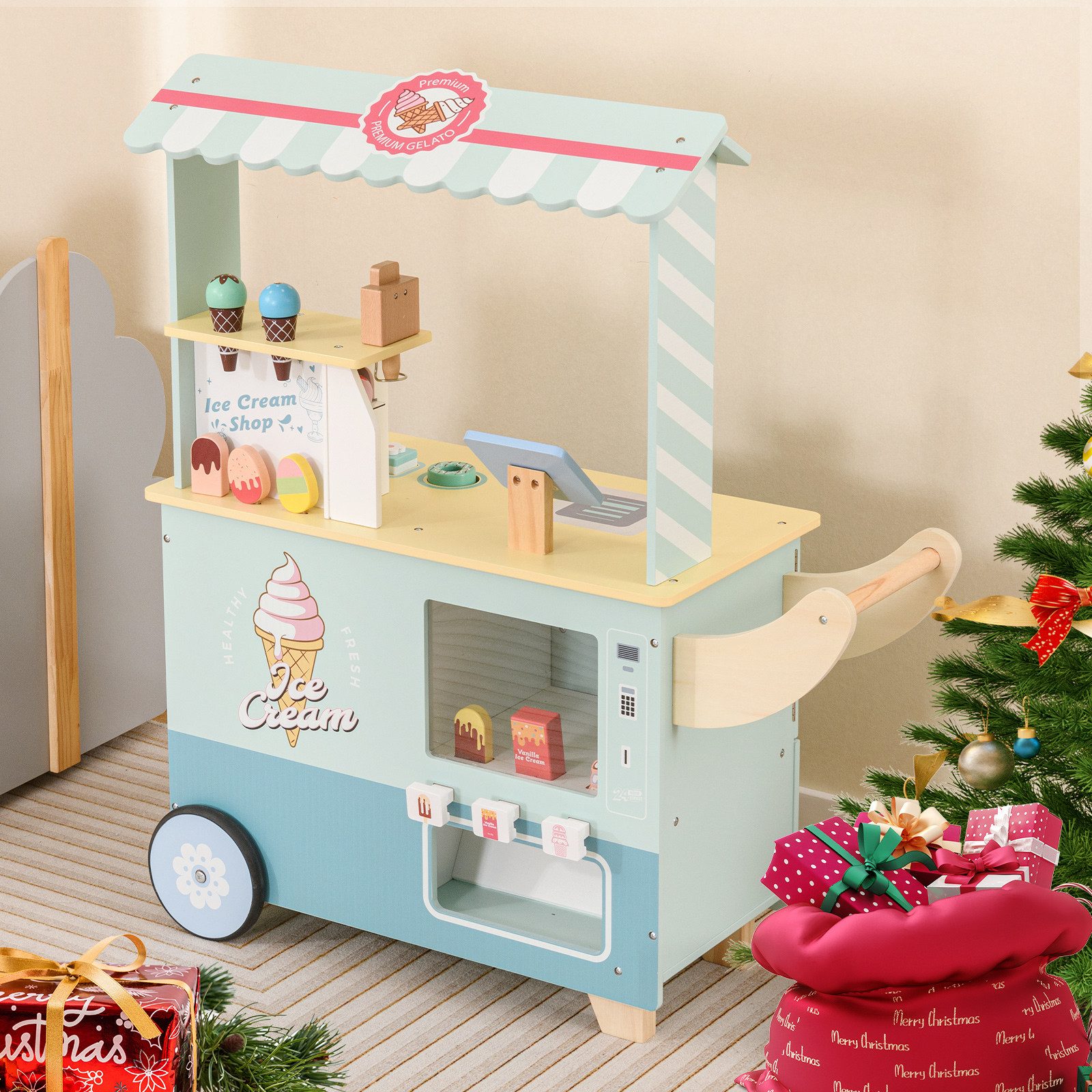 KOMFOTTEU Spielwerkbank, Eiswagen Kinder auf Rädern günstig online kaufen