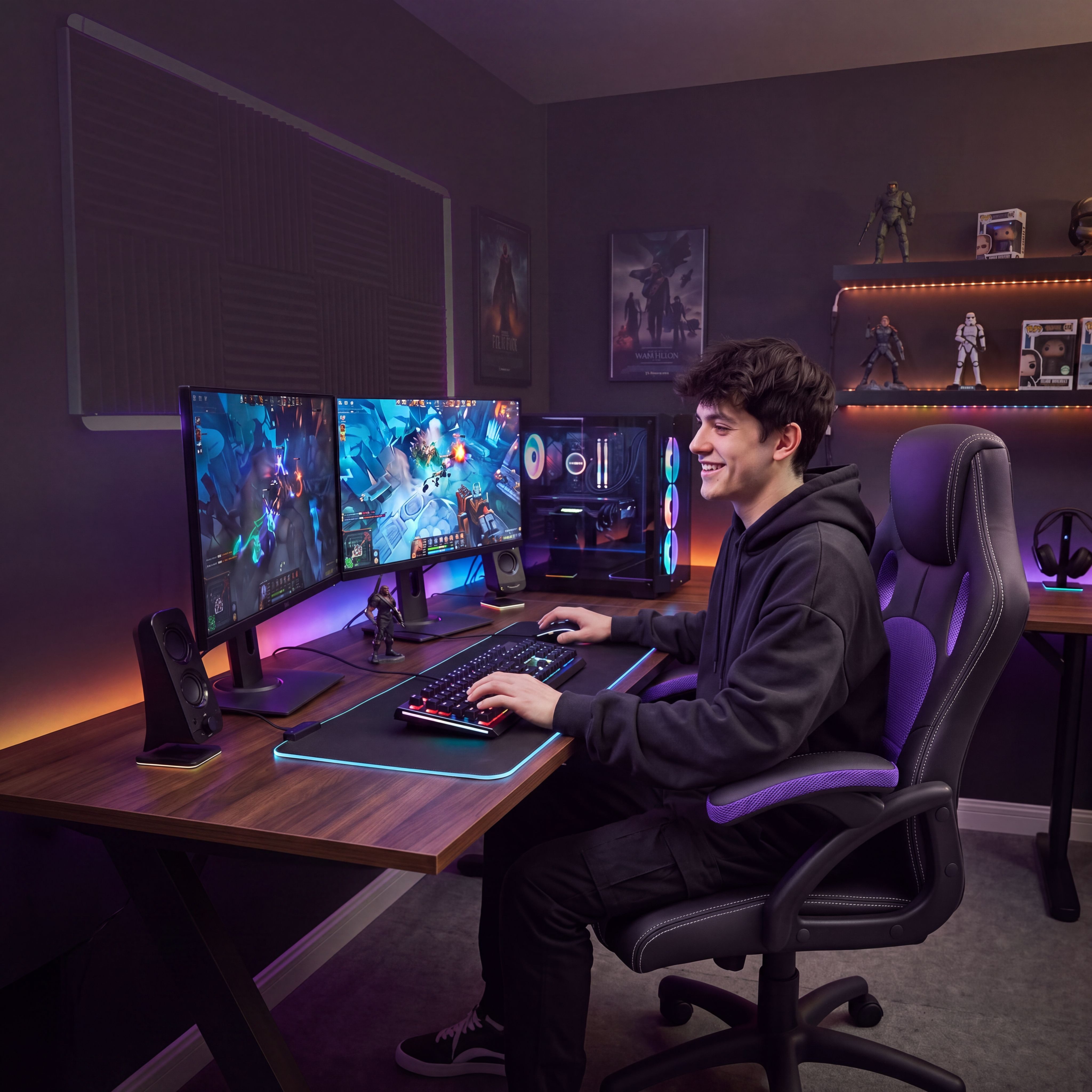 Juskys Gaming-Stuhl Montreal, Ergonomisch geformte Sitzfläche, Rückenlehne und Sitzfläche kippbar