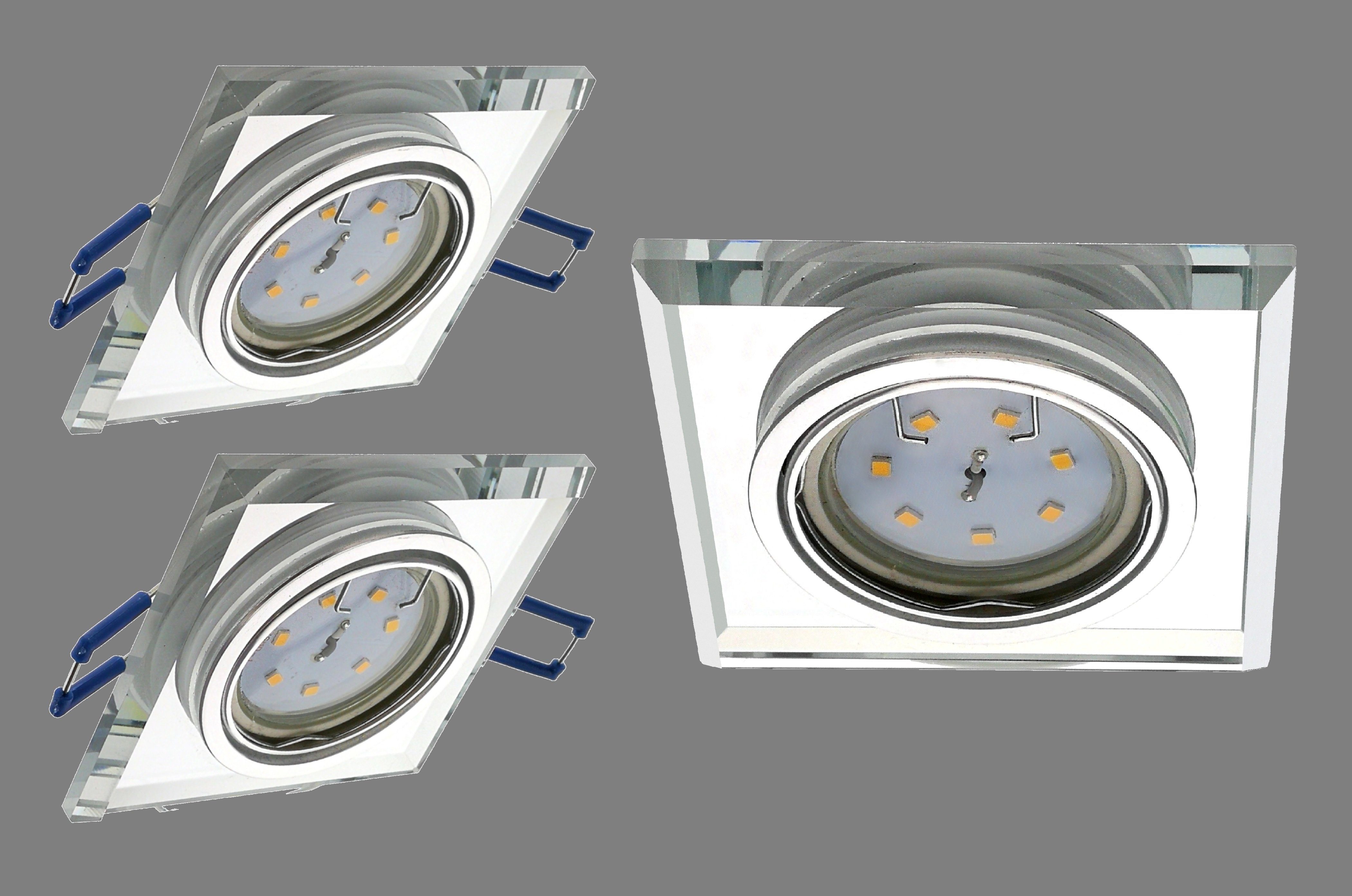 Trango 5er Set Einbaustrahler – Nickel Matt, Mit Glas-Dekoration, GU10 Fassung, Einbau-Durchmesser 73 Mm