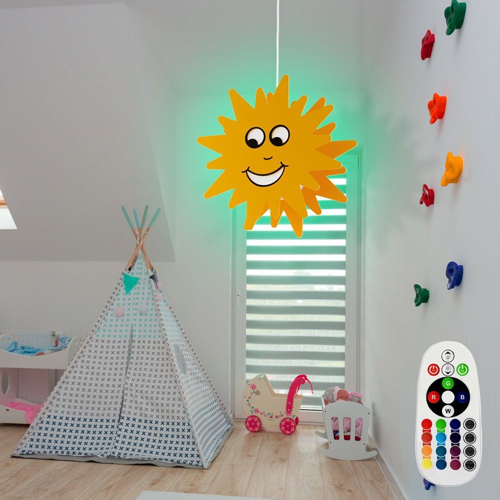 Pendelleuchte Kinderleuchte Hängeleuchte Warmweiß, LED Kinderzimmer Pendelleuchte, etc-shop Sonne Sonne Farbwechsel, Leuchtmittel inklusive,