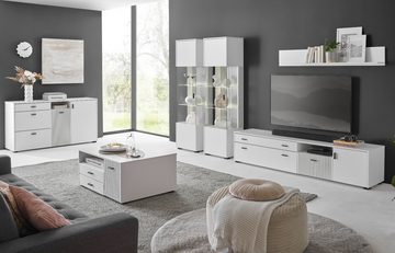 Furn.Design Wohnwand Merced, (Wohnzimmer Set in weiß matt mit schwarz, 4-St., 320 x 180 cm), mit Soft-Close, Staboptik