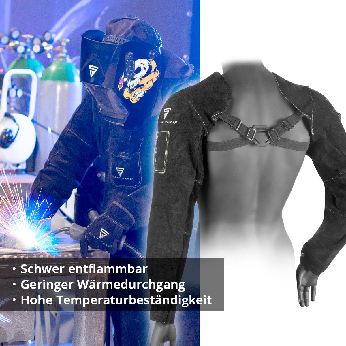 STAHLWERK Schweißerhandschuhe Schweißerärmel / Schweißerstulpen (Set, 1-St., Einzelartikel) feuerbeständig, schwer entflammbar