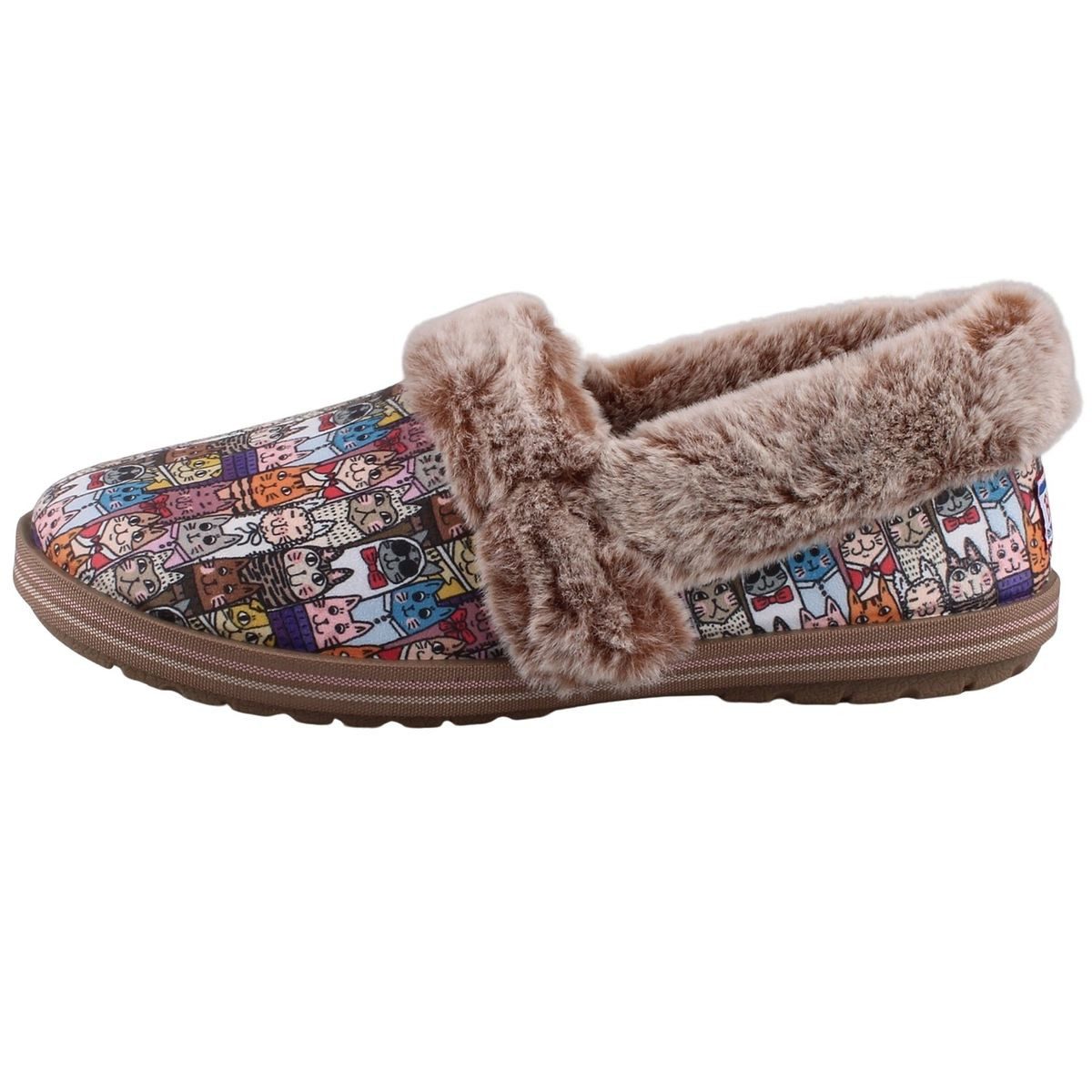 Skechers 33347-MLT Hausschuh Warm gefütterte Pantoffeln mit Katzenmotiv