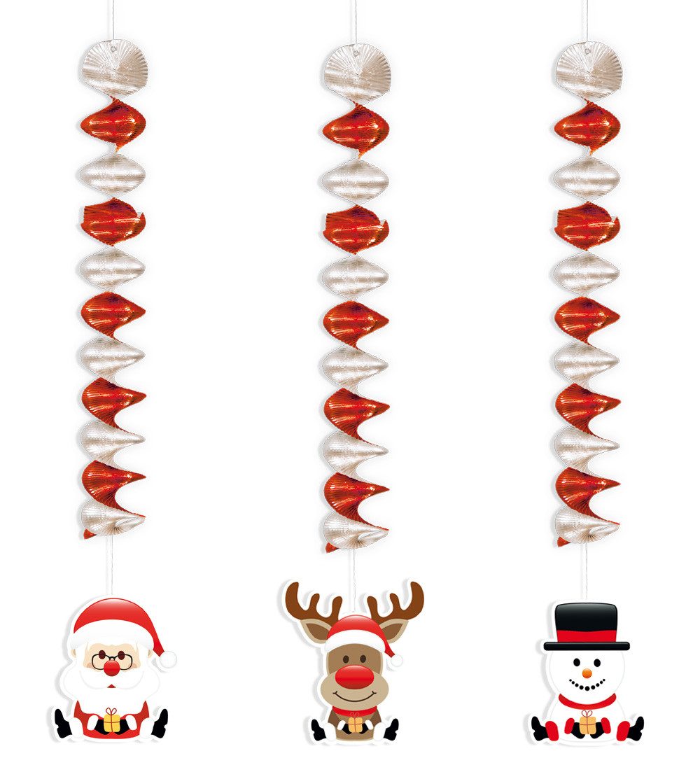 Fries Гірлянда декоративна 3 Stück Nikolaus Weihnacht Rotorspiralen 60 cm Lang Weihnachten, Weihnachtsmann, Schneemann, Rentier Motiv