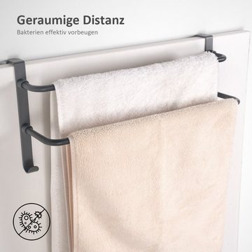 EMKE Handtuchhalter Handtuchhalter mit Haken Edelstahl Handtuchhalter für Badheizkörper, 2 Stangen Handtuchstange, ohne Bohren, 41x18x12,4cm