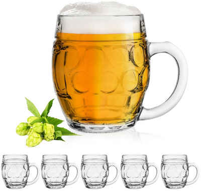 PLATINUX Bierglas Biergläser mit Henkel, Glas, 500ml (max.610ml) Bierglas Bierkrug Maßkrug mit Ornament Muster