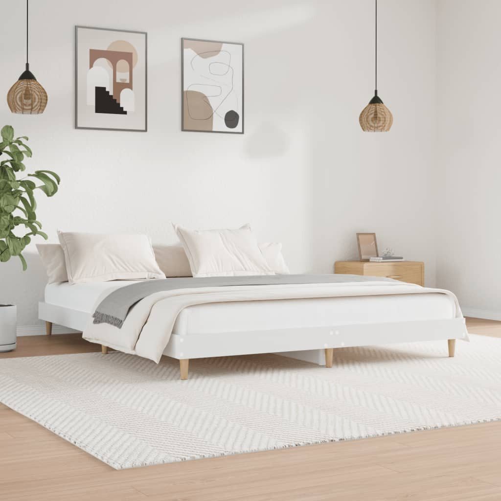 furnicato Bettgestell Weißes 203x203x20 cm aus Holzwerkstoff und Massivholz (1-tlg), Stabiles Schlafgestell mit Sperrholzlattenrost für das Schlafzimmer