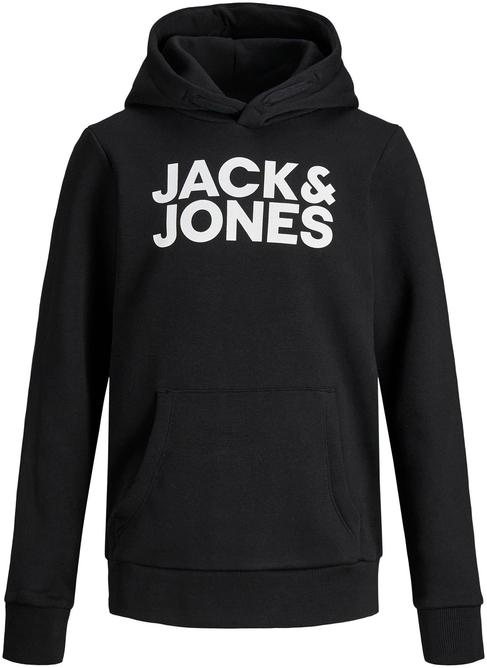 Jack & Jones Junior Kapuzensweatshirt SWEAT LOGO HOOD JJECORP Print black/Large