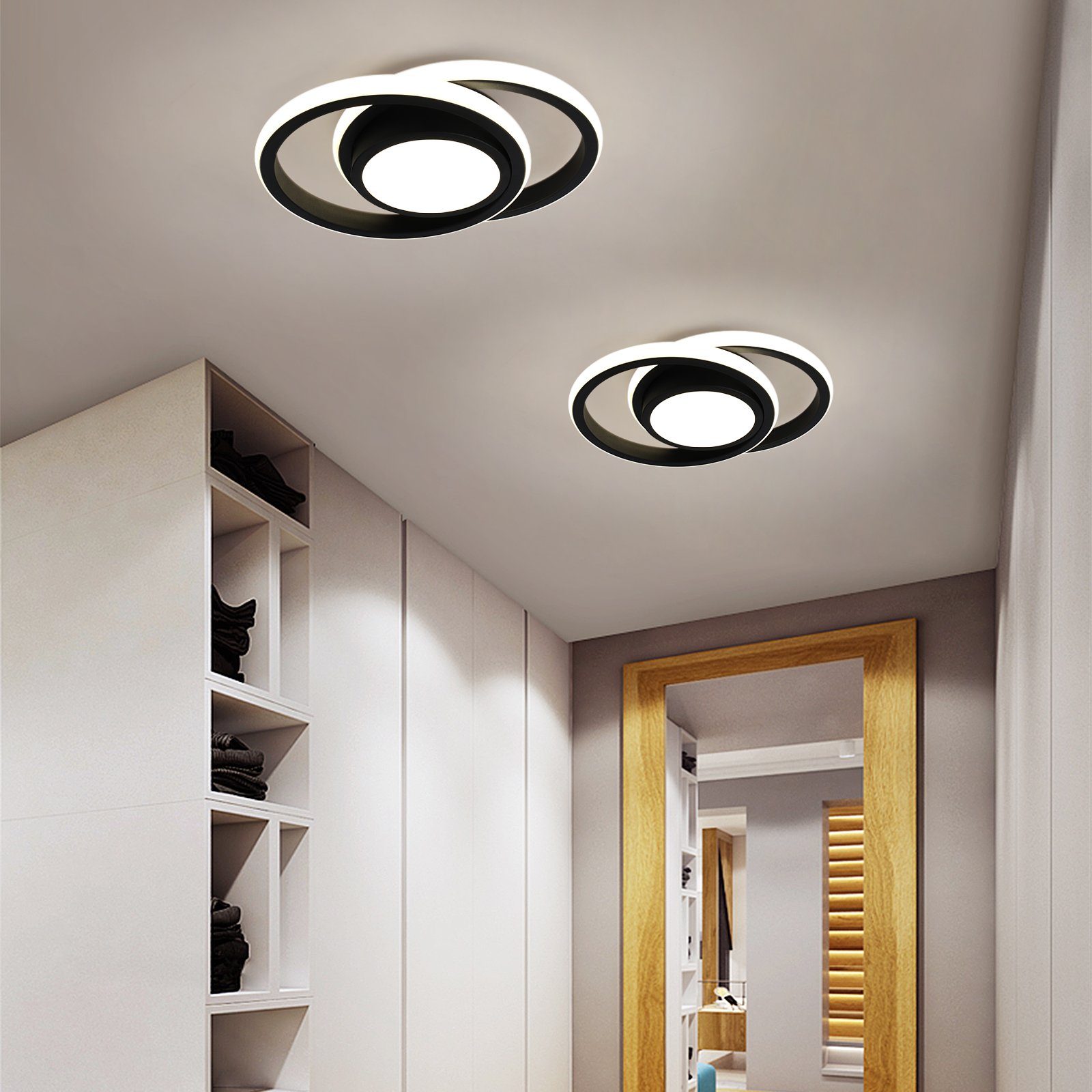 JDONG LED Deckenleuchte Schwarz/Weiß 30/32cm Deckenlampe 4000K 2000LM Neutralweiß Lampe, LED fest integriert, Tageslichtweiß, für Küche Balkon Flur Schlafzimmer Keller Ø30CM/32CM