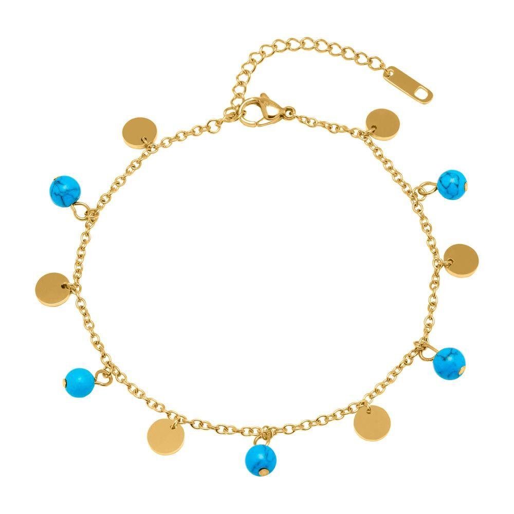 Unique Fußkette Fußkette im Boho-Style mit blauen Perlen vergoldet A5017