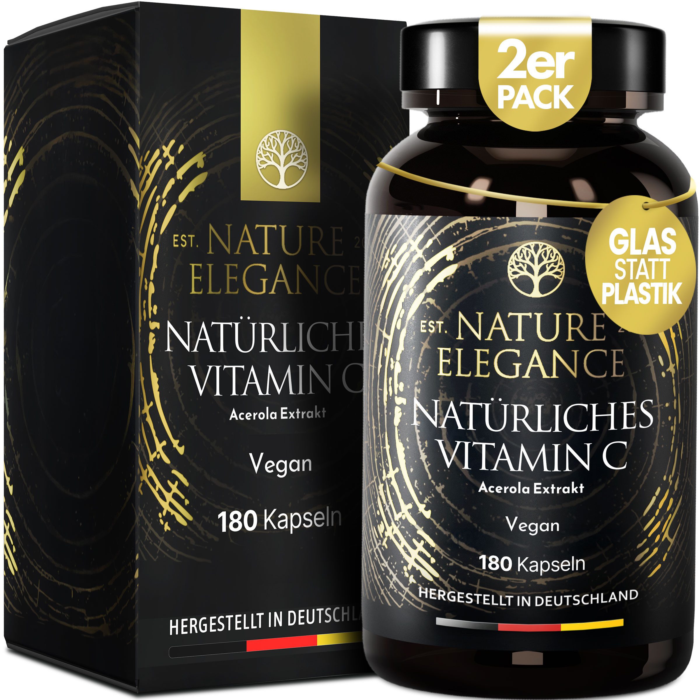 NEOLYMP Natürliches Vitamin C aus Acerola – Hochdosiert & vegan – 180 Kapseln Kapseln, 2 er 180 St., Vitamin C für 6 Monate – gut verträglich – in Deutschland produziert