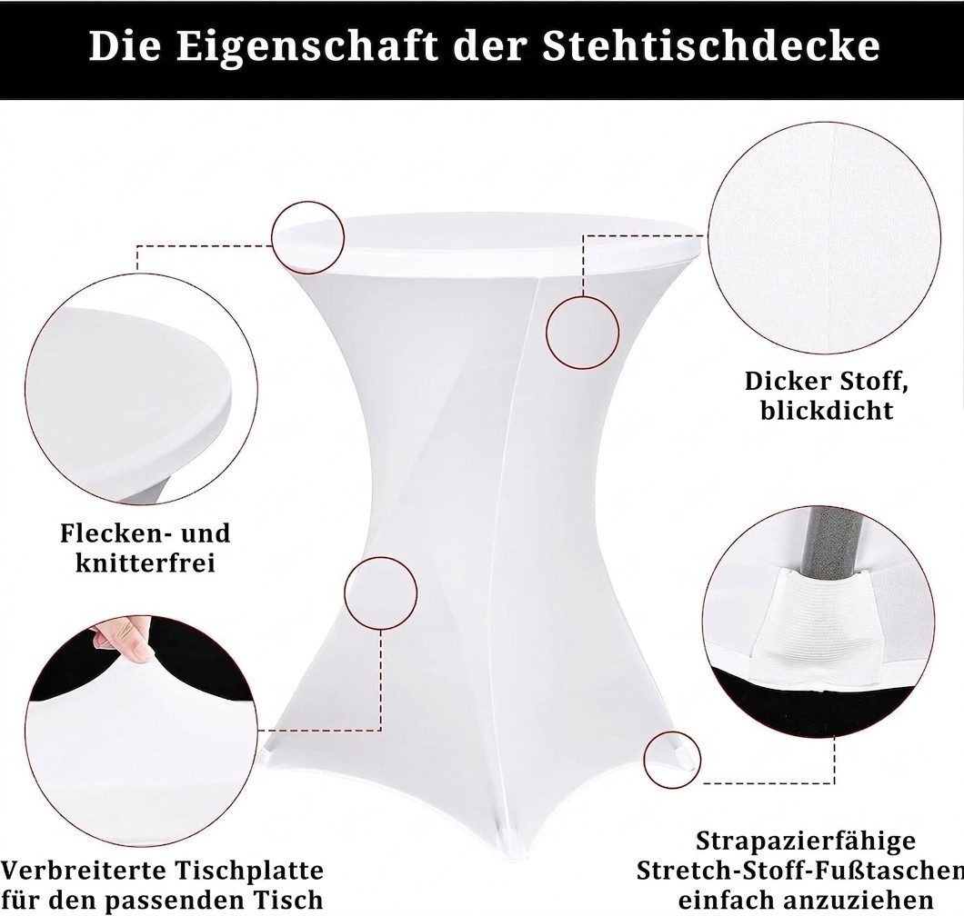 BlingBin Stehtischhusse 6er-Set Stretch Stehtisch Husse für Bistrotisch Ø 80-85 cm Elegante, Verstärkung im Fußbereich, Stretch-Husse Hussen für Stehtische – Bild 5 von 5