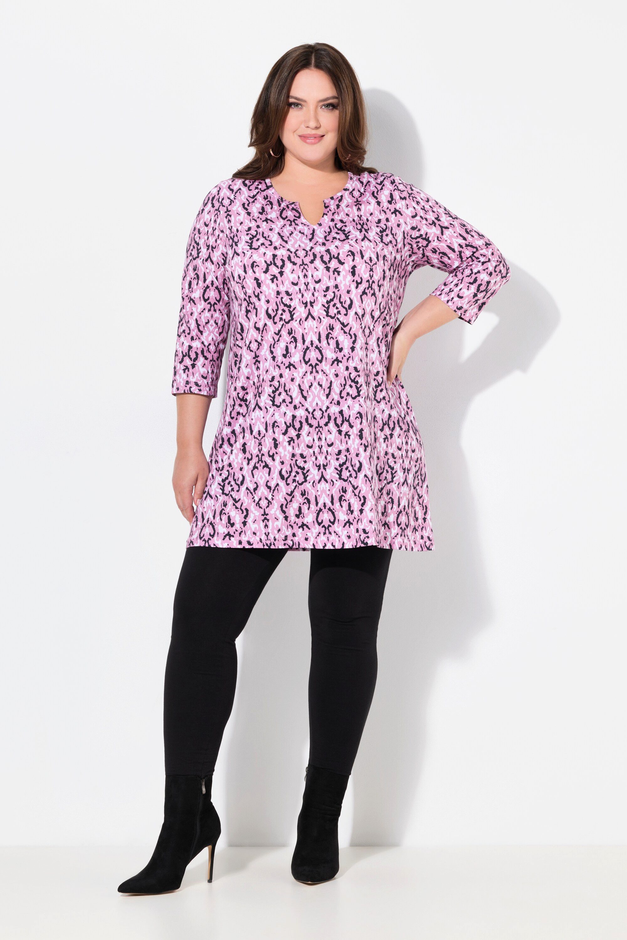 Ulla Popken Longshirt Longshirt A-Linie Tunika-Ausschnitt günstig online kaufen