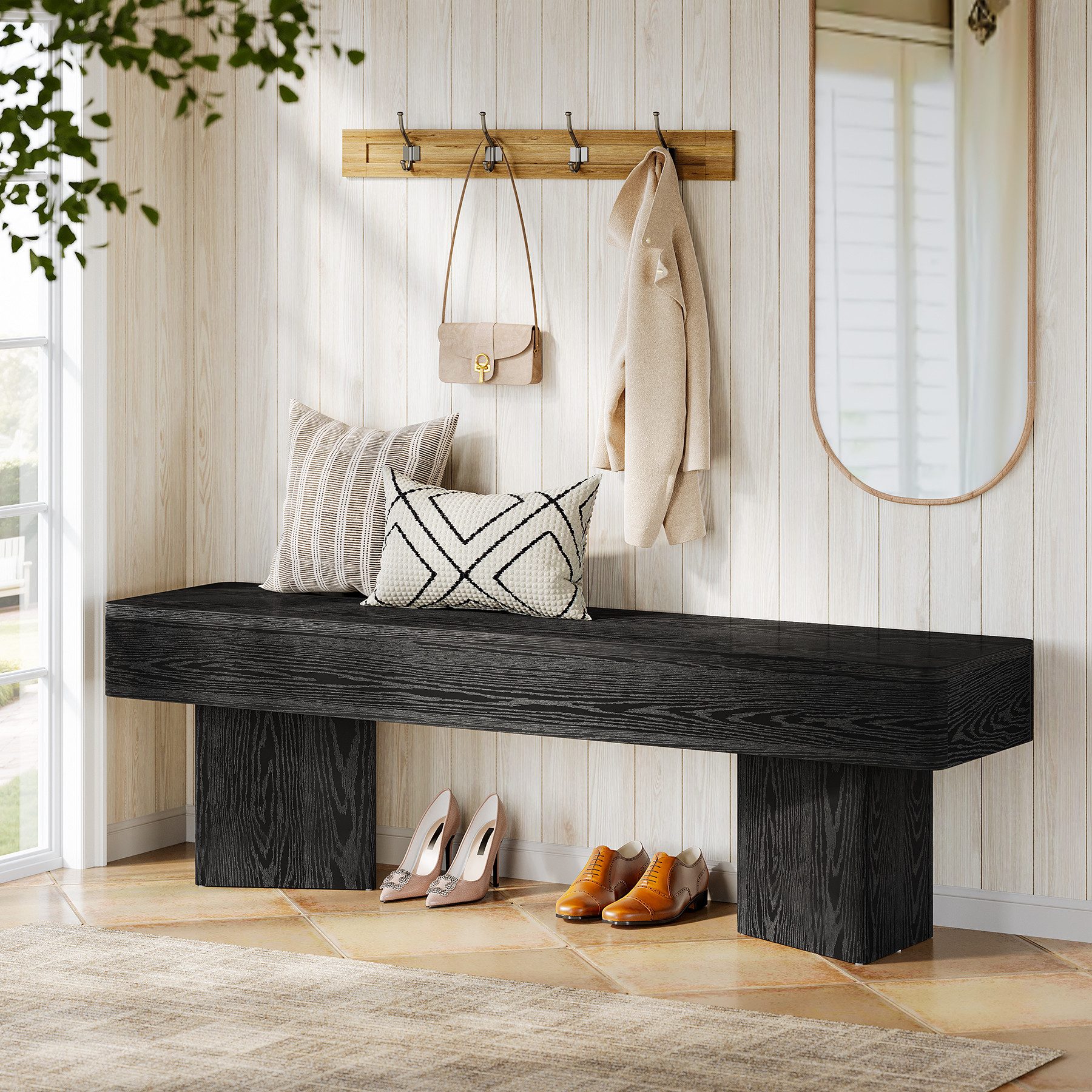 Tribesigns Schuhbank 120cm Eingangsbank mit stabilem Gestell, Holzbank für den Innenbereich (Sitzbank für Eingangsbereich, Wohnzimmer und Schlafzimmer)