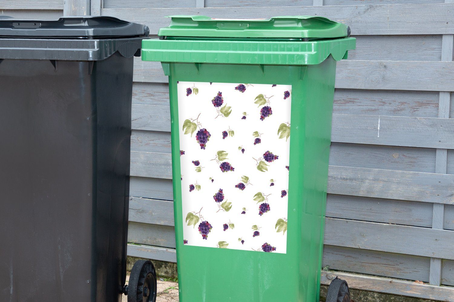 Sticker, St), (1 Mülleimer-aufkleber, MuchoWow - - Container, Wandsticker Schablonen Mülltonne, Blätter Weintrauben Abfalbehälter