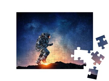 puzzleYOU Puzzle Raumfahrer, der schnell läuft, Sternenhimmel, 48 Puzzleteile, puzzleYOU-Kollektionen Weltraum, Universum