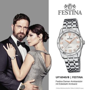 Festina Quarzuhr Festina Damen-Armbanduhr Boyfriend Quarz, (Analoguhr), Damen Armbanduhr rund, Edelstahlarmband silber, Elegant