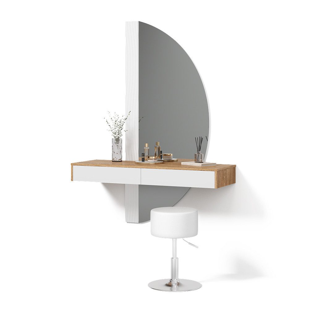 Livinity® Schminktisch Ascona, Weiß/Eiche, mit LED Beleuchtung und Hocker günstig online kaufen