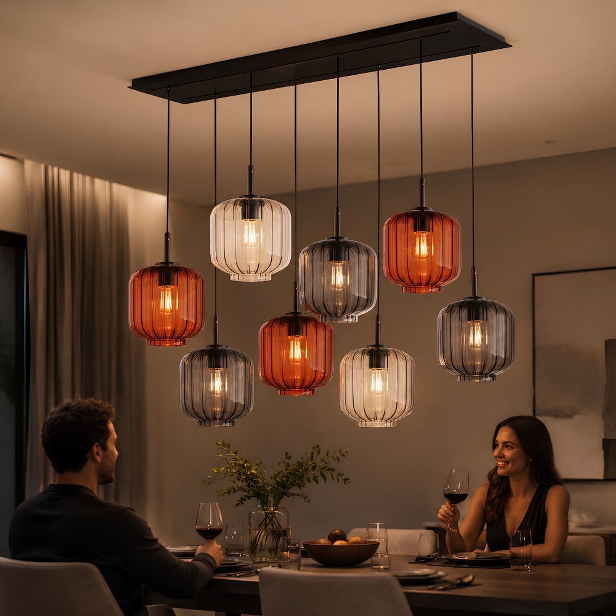 s.luce Pendelleuchte Velo Esstischleuchte 8-flg 160cm 2-reihig Ø 20cm Klar