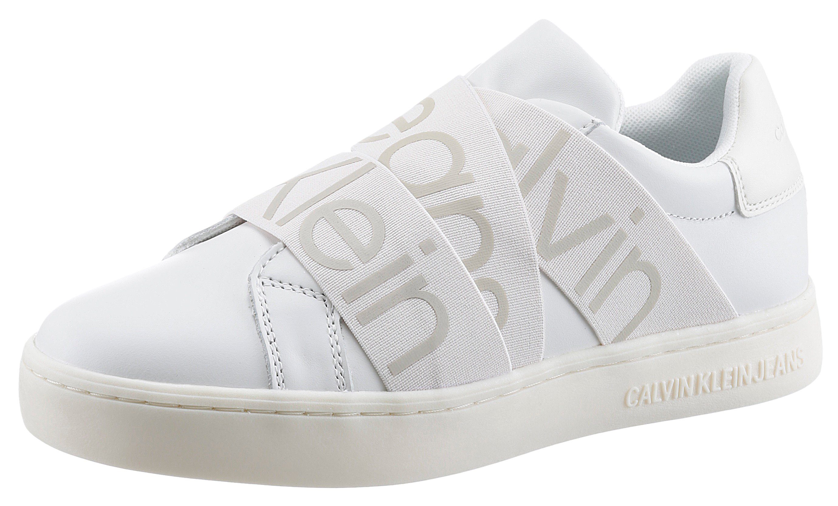 Calvin Klein Jeans SOLONA 24C *I Slip-On Sneaker mit Gummizug und plakativem Logoschriftzug weiß-hellbeige